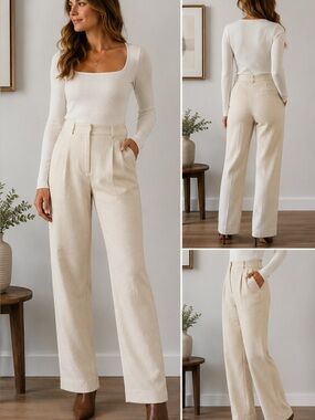 Vintage Sir Jones Cream Wool Blend High Waist Trousers Women’s Size 8 Pleated